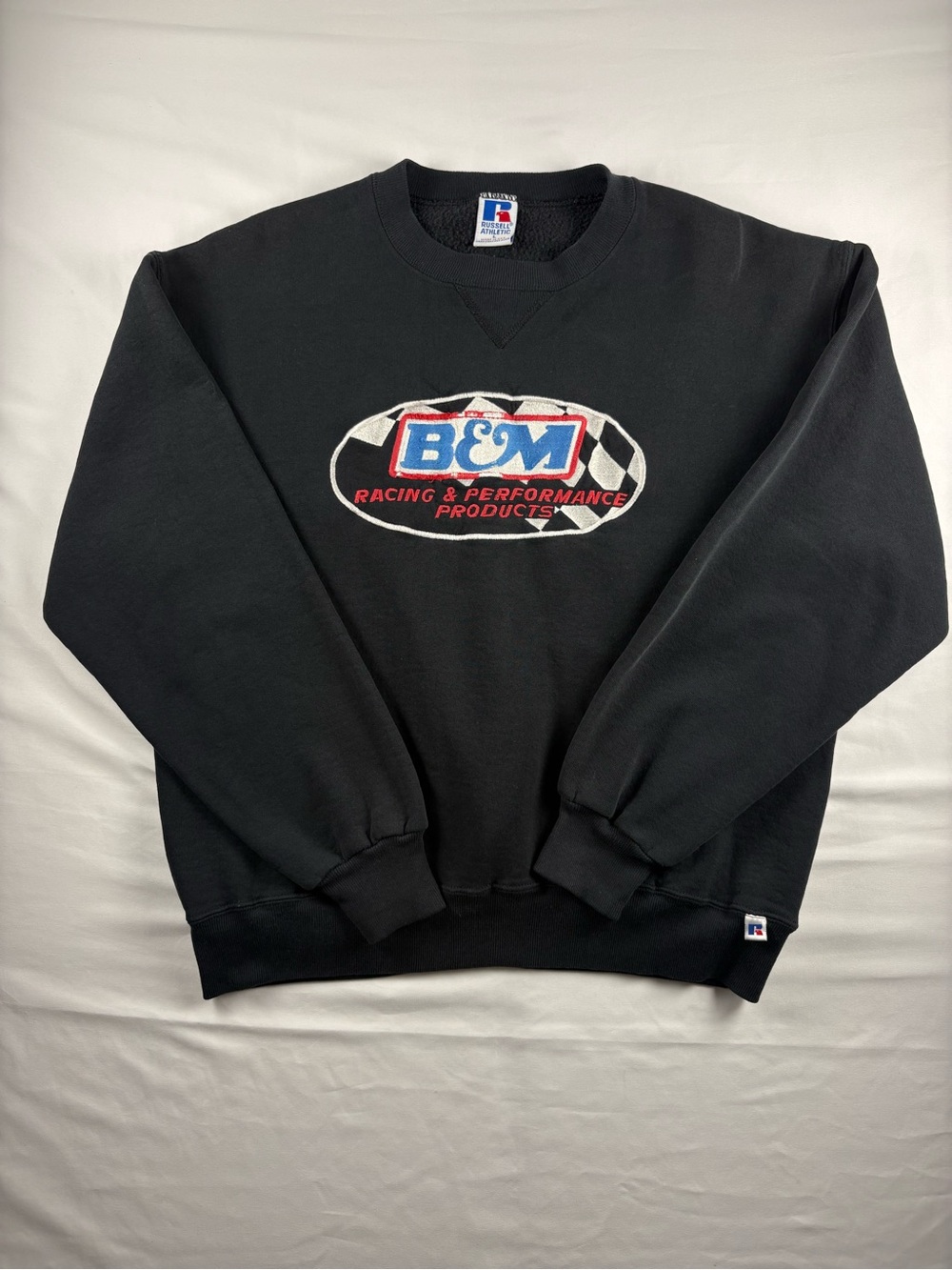 Vintage Russell Athletic B&M Racing Sweatshirt USA Embroidered L